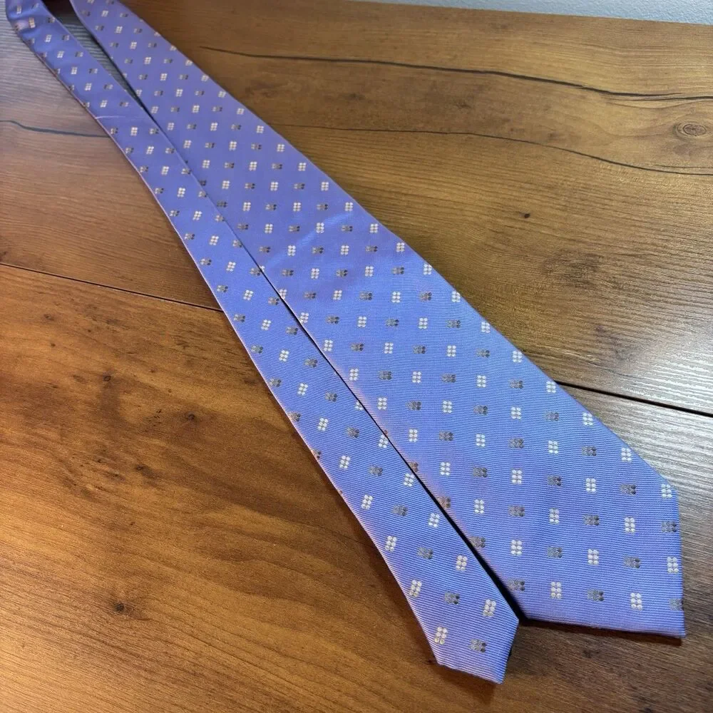 English Country Classics Silk Necktie Periwinkle Blue Geometric Dot Made England